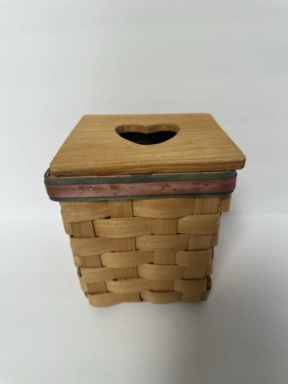 Woven Wood Tissue Box Cover Heart Cutout Rustic Country Farmhouse Basket